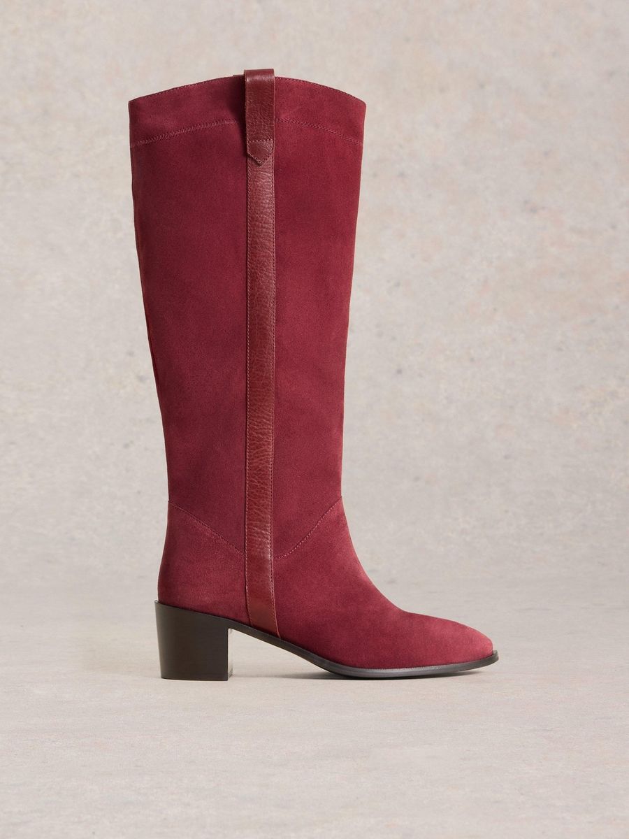 Burgunderfarbene Wildleder Kniehohe Stiefel