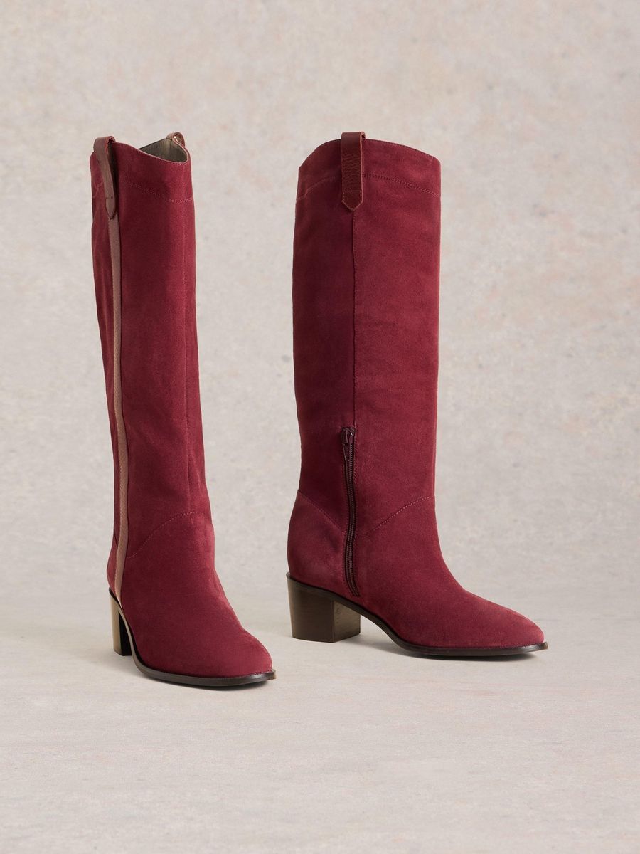 Burgunderfarbene Wildleder Kniehohe Stiefel