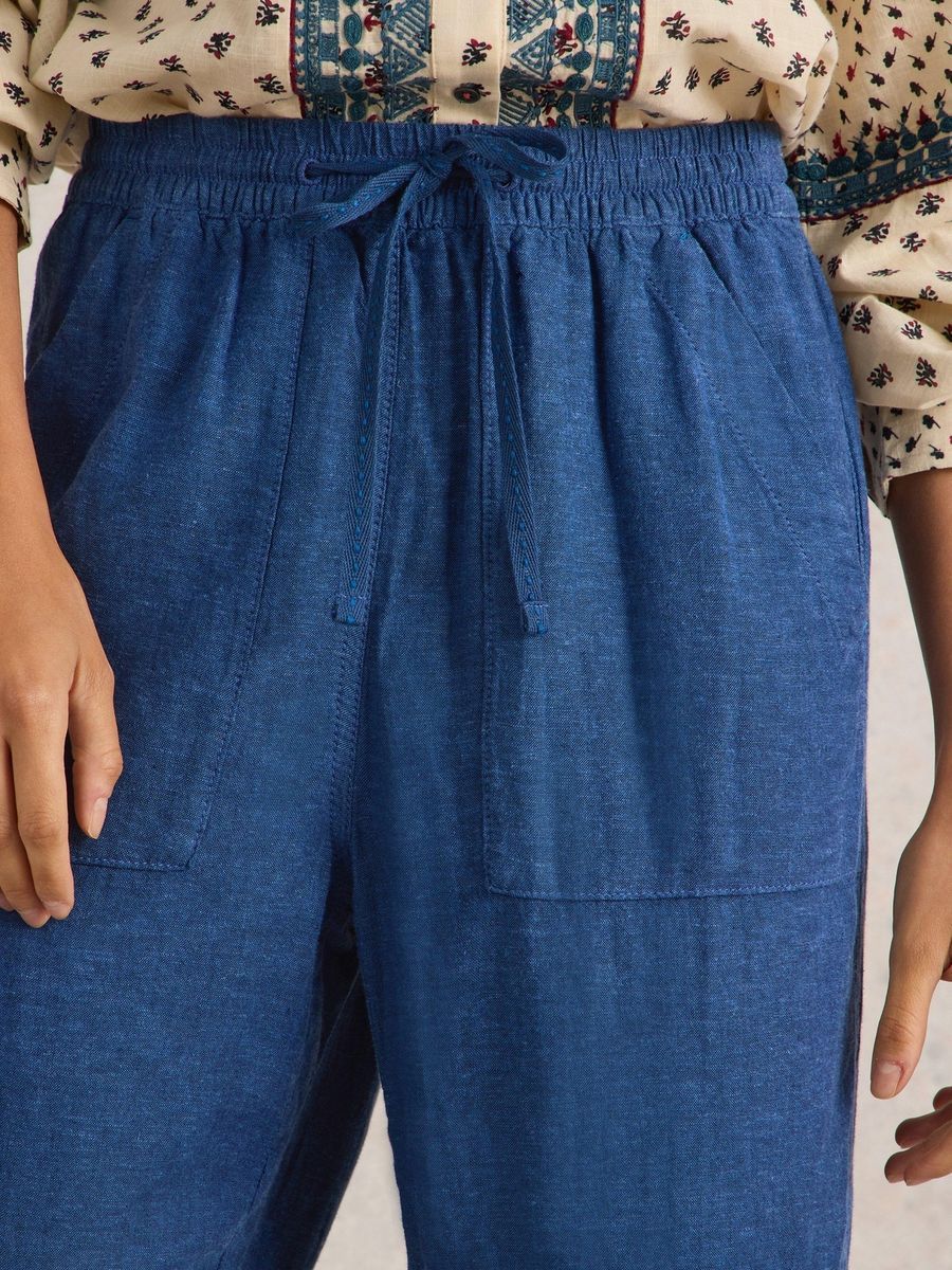 Blaue Freizeithose aus Leinenmischung