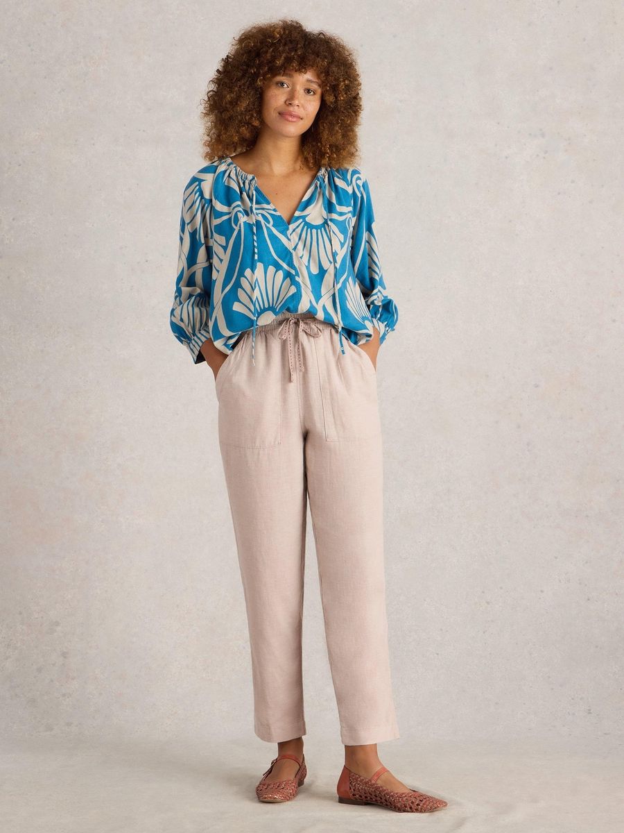 Blaue Freizeithose aus Leinenmischung
