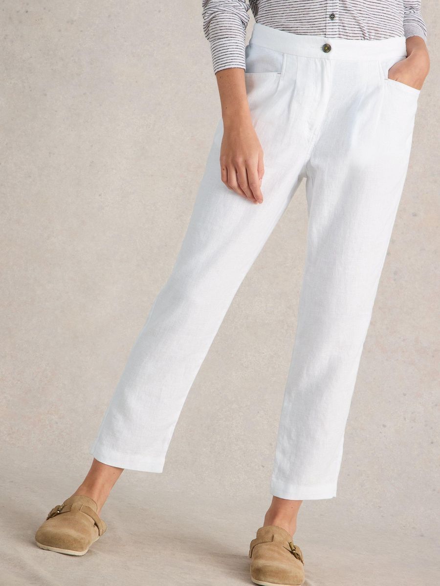 Cropped Leinenhose mit Taschen