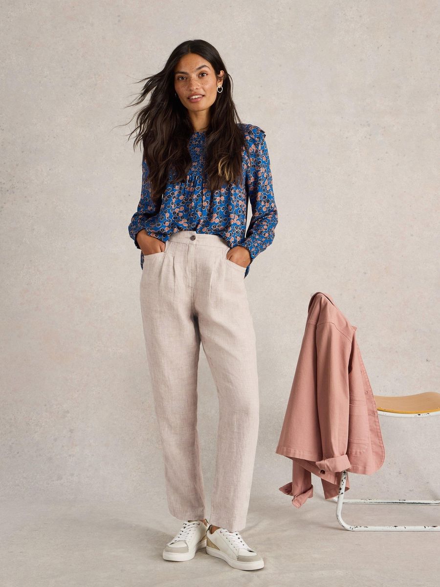 Cropped Leinenhose mit Taschen