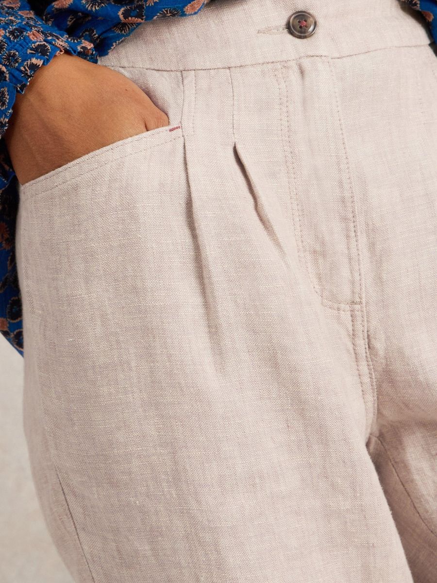 Cropped Leinenhose mit Taschen