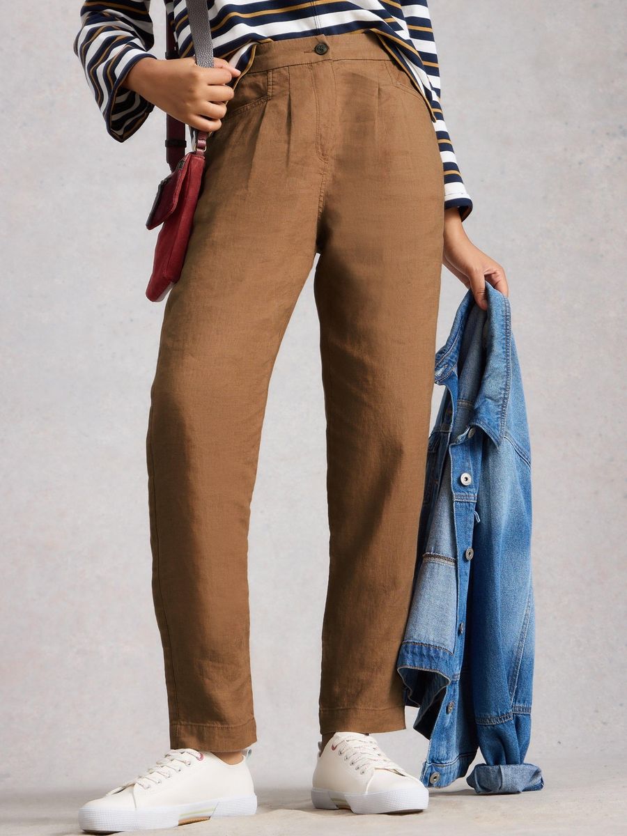 Cropped Leinenhose mit Taschen