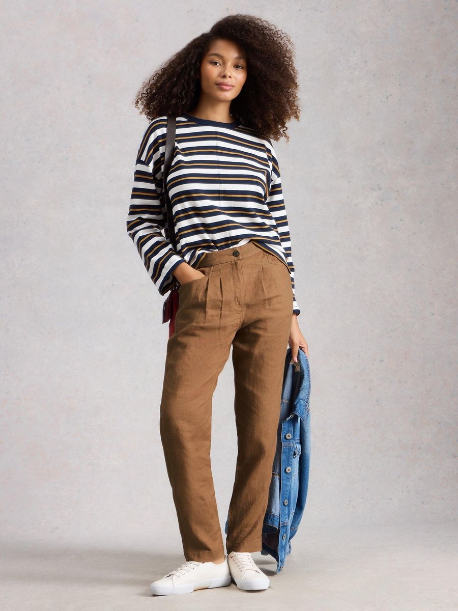 Cropped Leinenhose mit Taschen