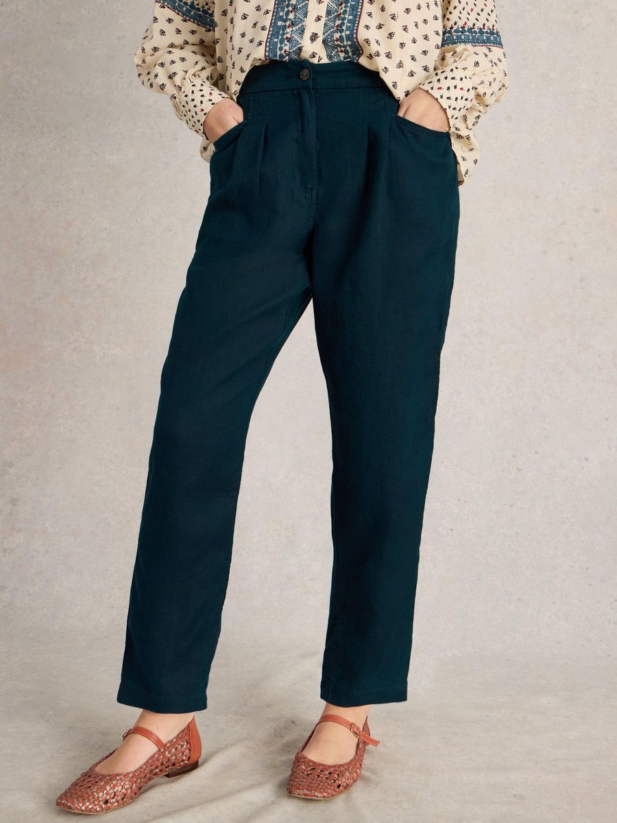 Cropped Leinenhose mit Taschen