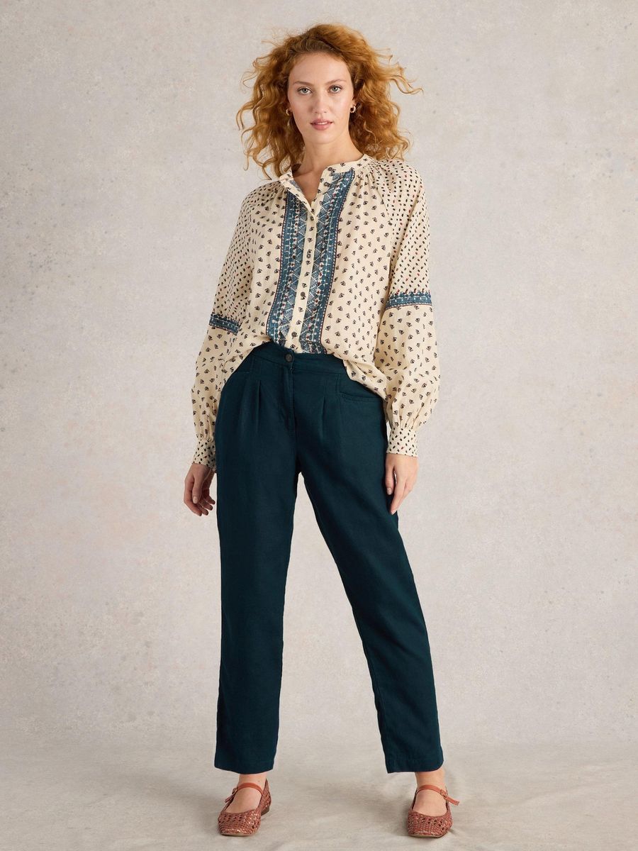 Cropped Leinenhose mit Taschen