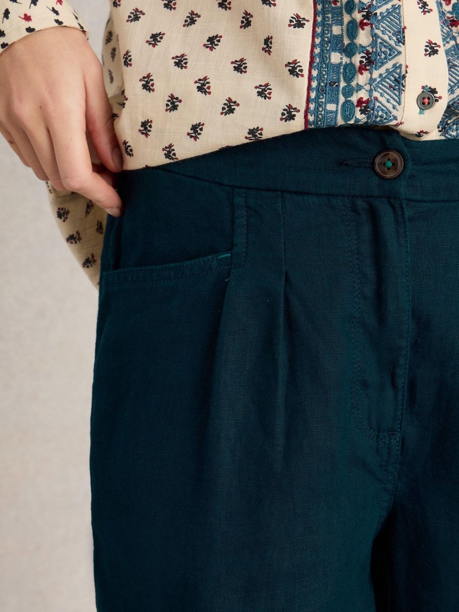 Cropped Leinenhose mit Taschen