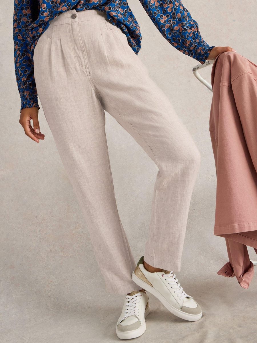 Cropped Leinenhose mit Taschen