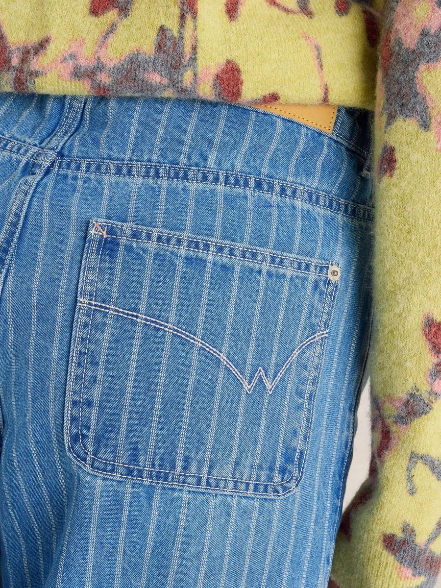 Gestreifte 7/8 Jeans mit weitem Bein