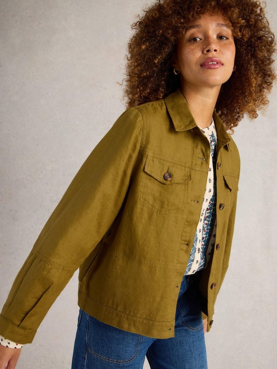 Leinenjacke mit aufgesetzten Taschen