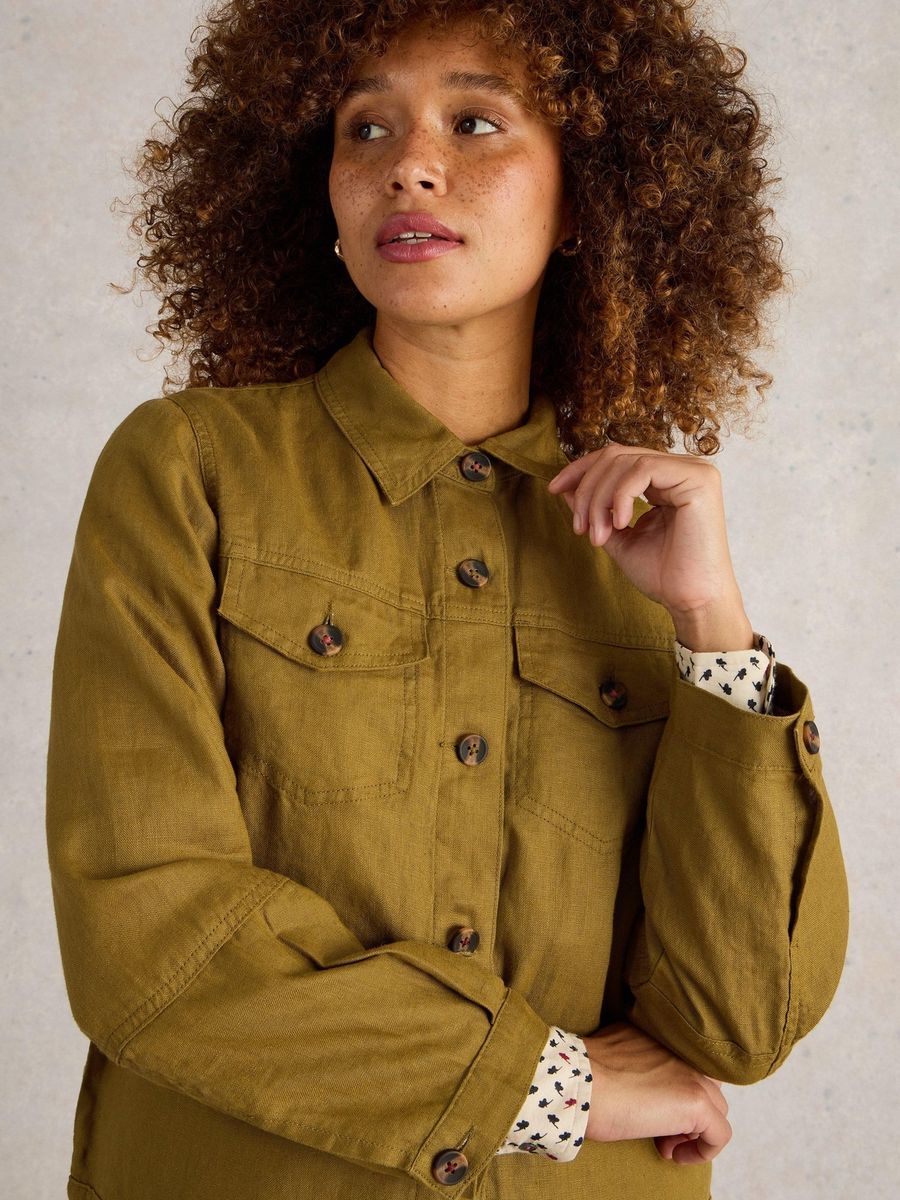 Leinenjacke mit aufgesetzten Taschen