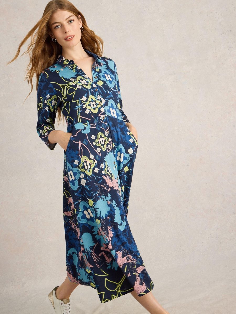 Gemustertes Jersey-Hemdkleid mit Knöpfen