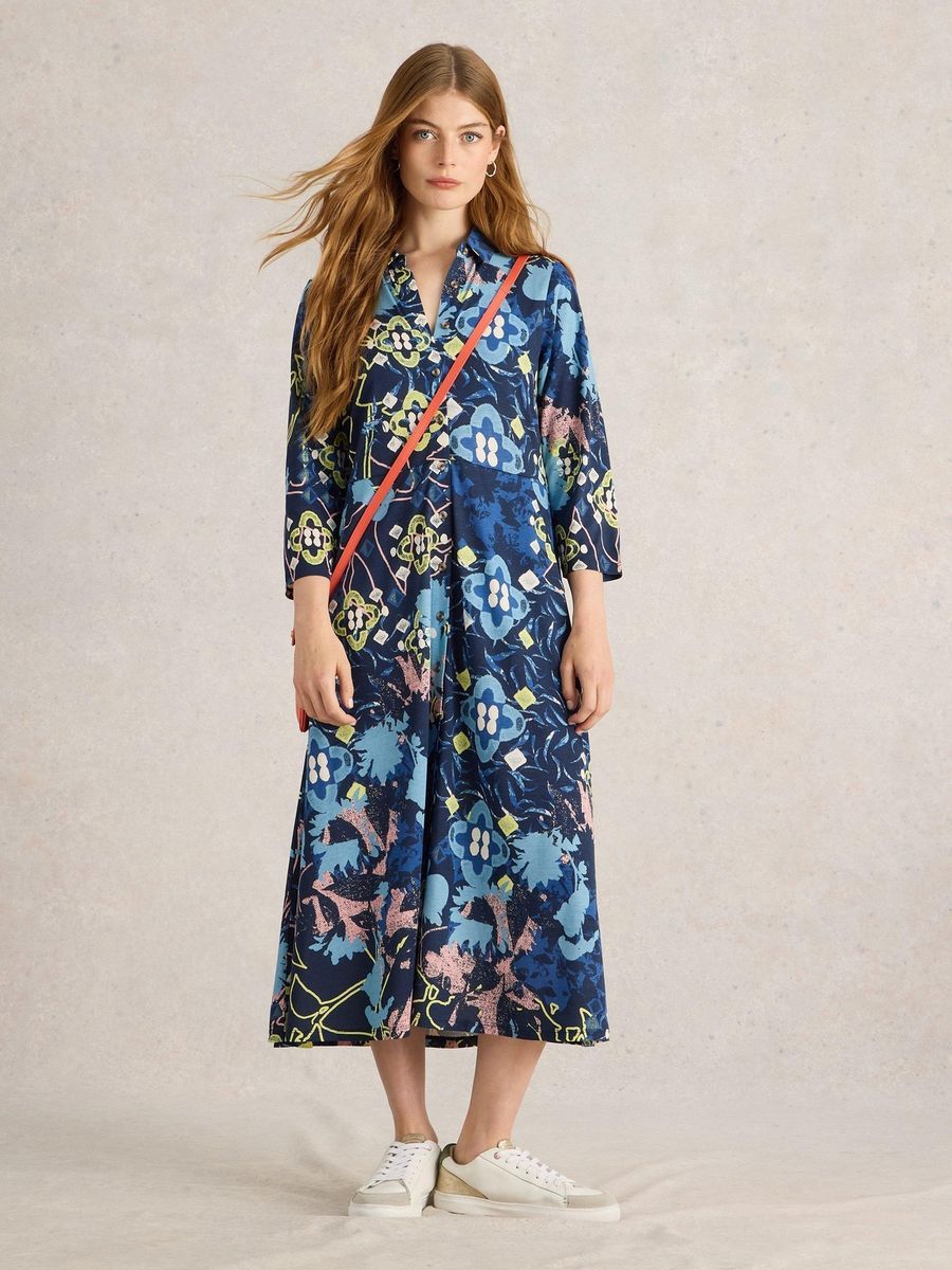 Gemustertes Jersey-Hemdkleid mit Knöpfen