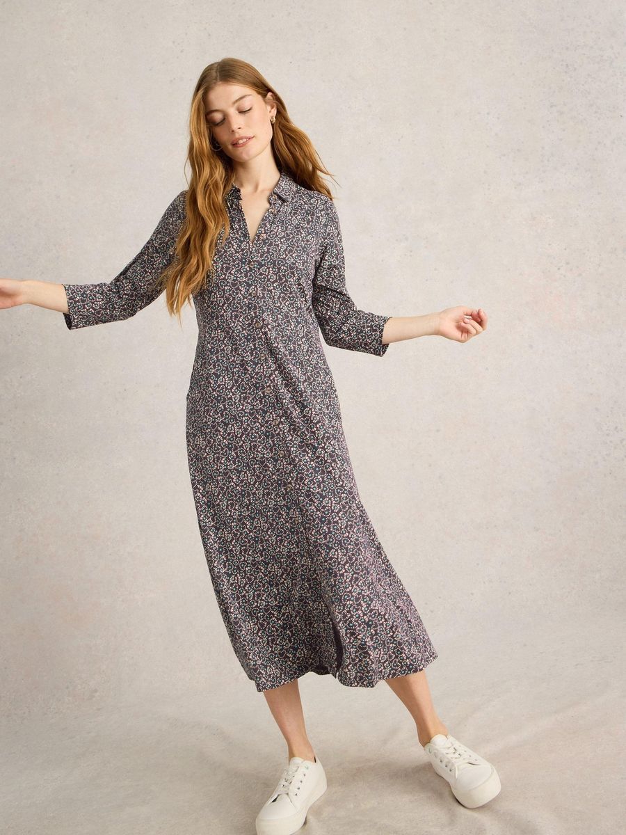 Geblümtes Hemdblusenkleid mit Ärmeln