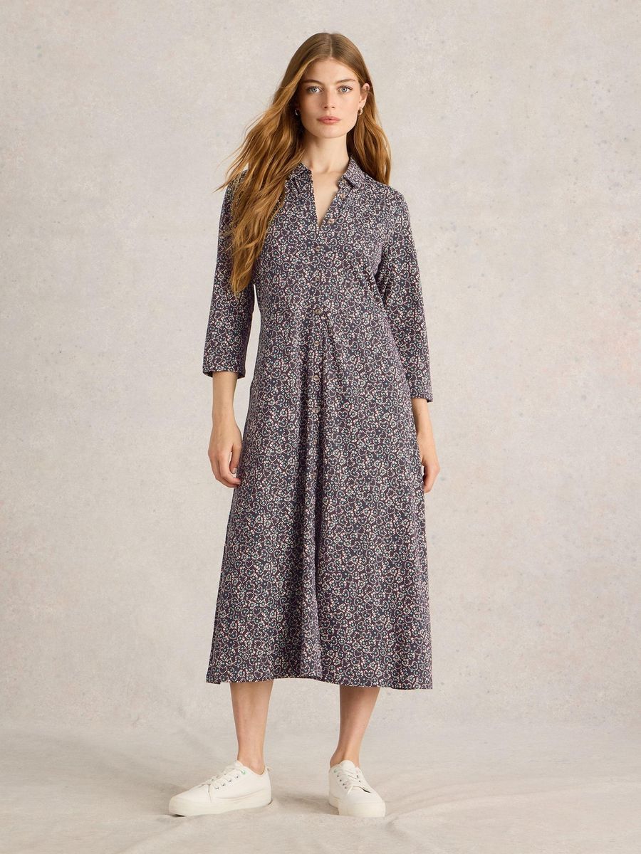 Geblümtes Hemdblusenkleid mit Ärmeln