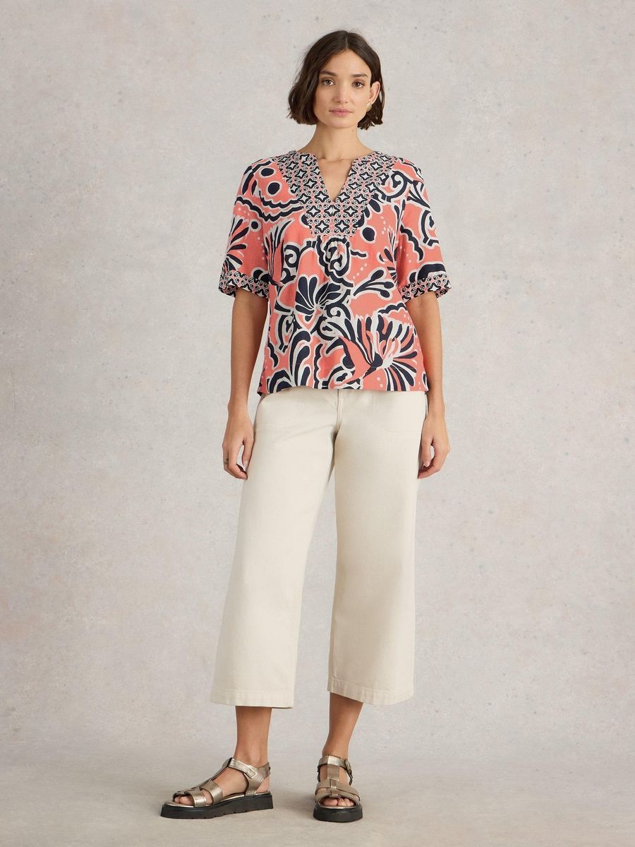 Tunika Top aus Leinenmischung mit Print