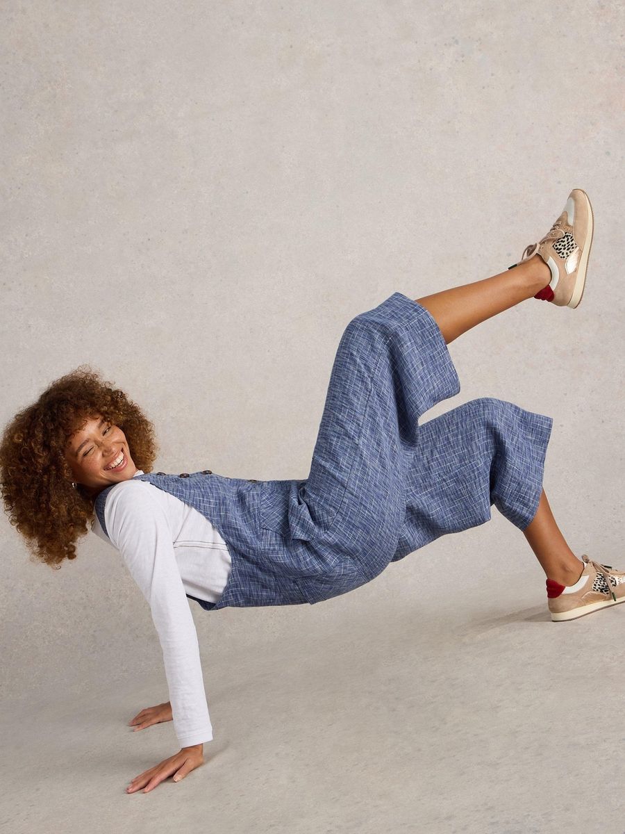 Leinen Culotte Jumpsuit mit Knöpfen