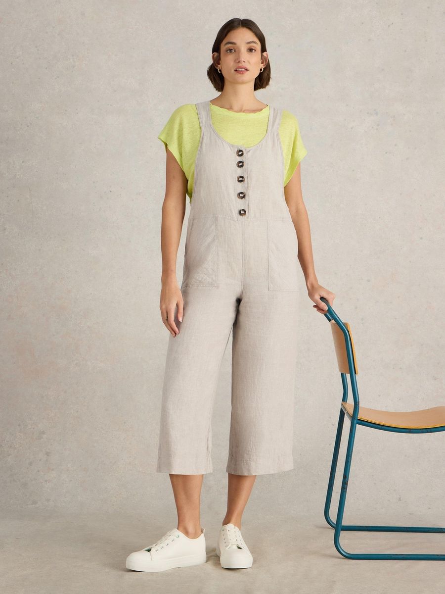 Leinen Culotte Jumpsuit mit Knöpfen