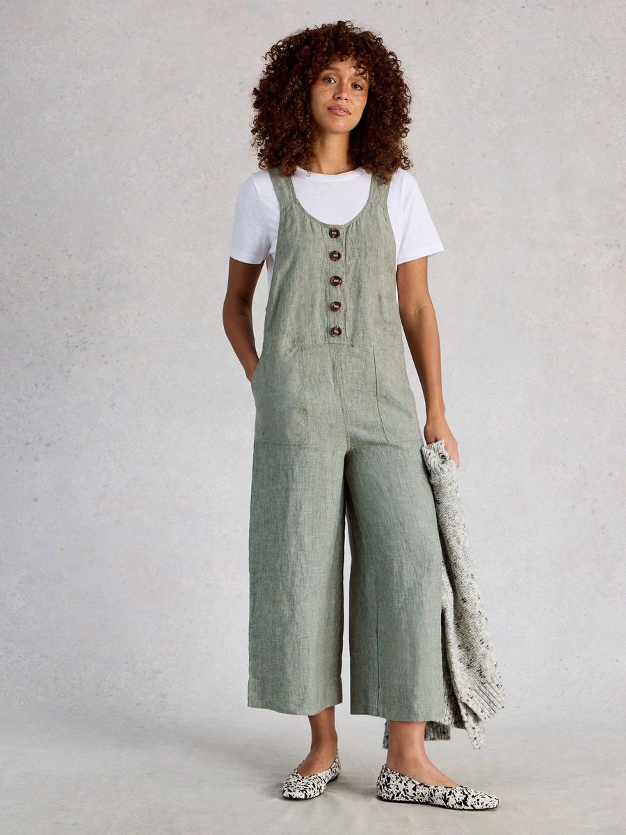 Leinen Culotte Jumpsuit mit Knöpfen