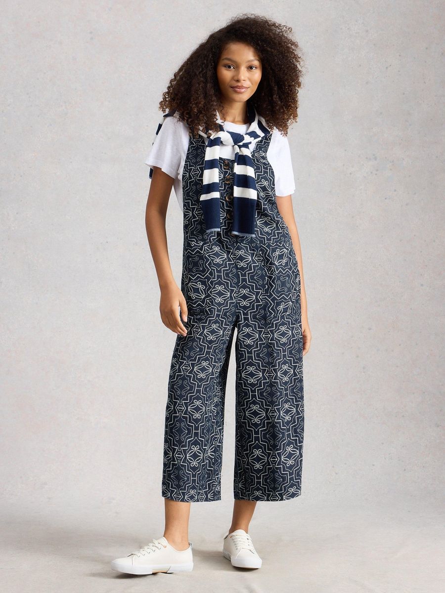 Leinen Culotte Jumpsuit mit Knöpfen