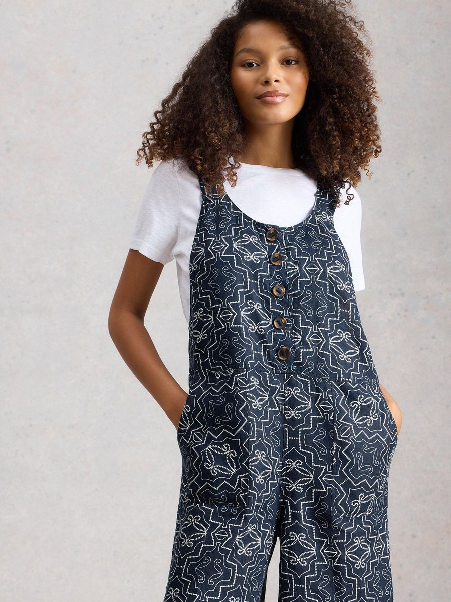 Leinen Culotte Jumpsuit mit Knöpfen