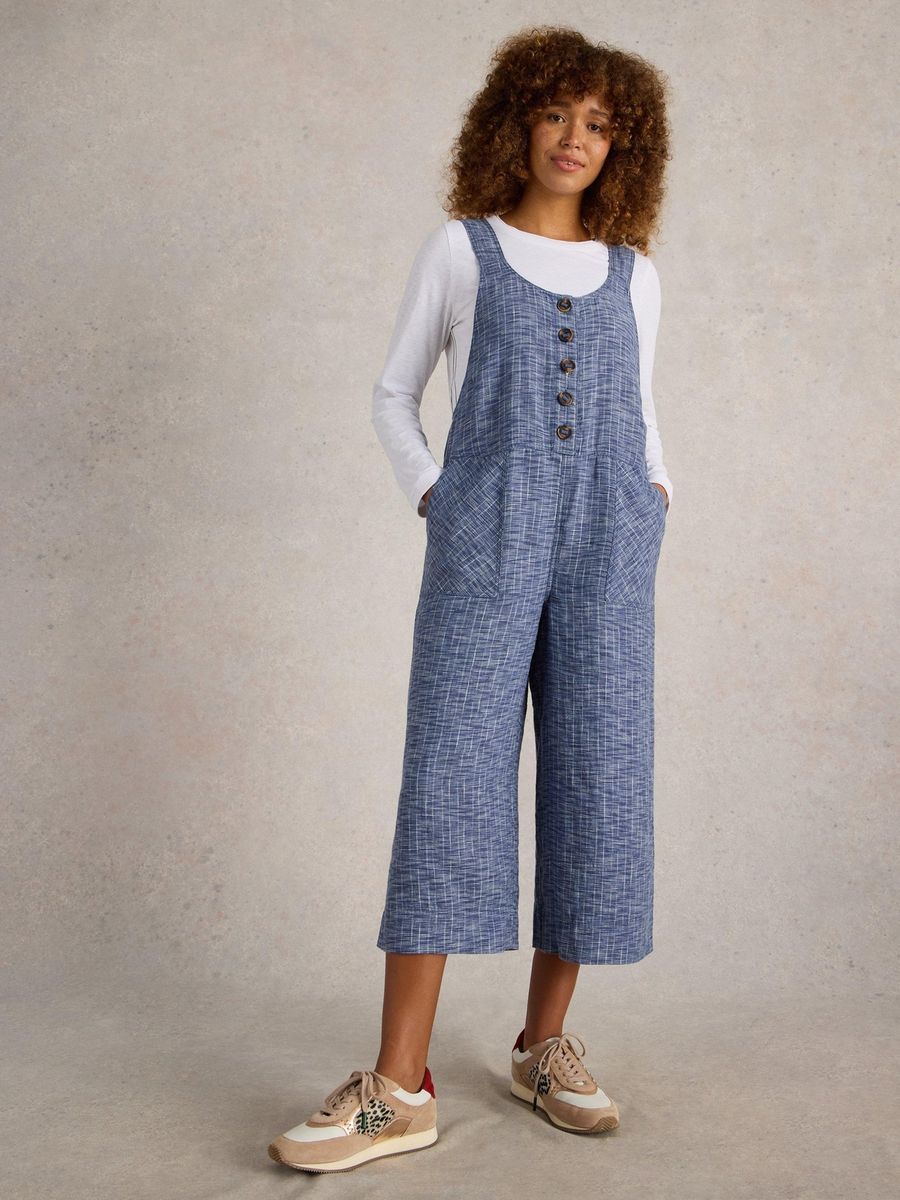 Leinen Culotte Jumpsuit mit Knöpfen