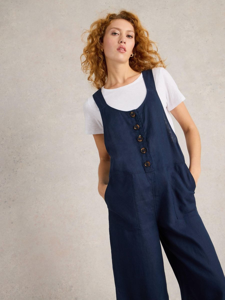 Leinen Culotte Jumpsuit mit Knöpfen
