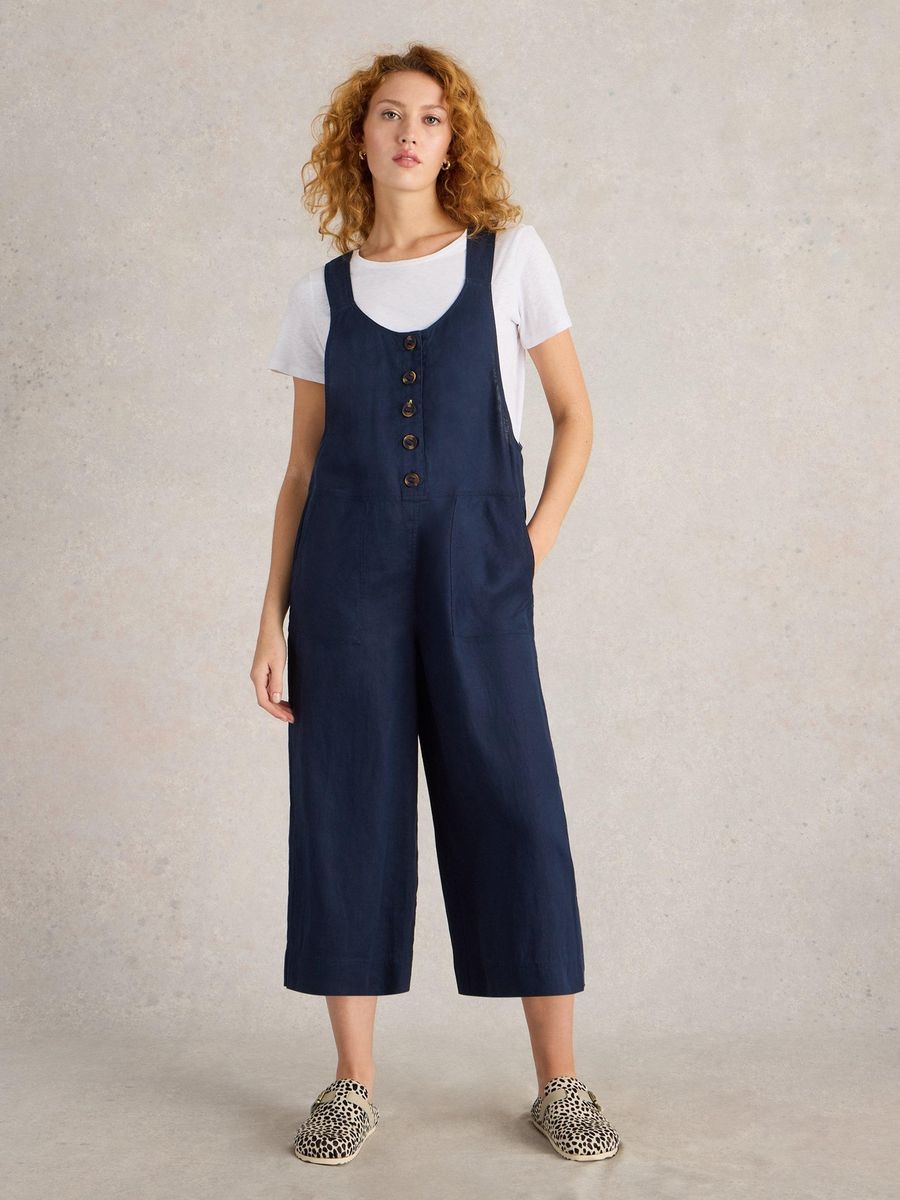 Leinen Culotte Jumpsuit mit Knöpfen