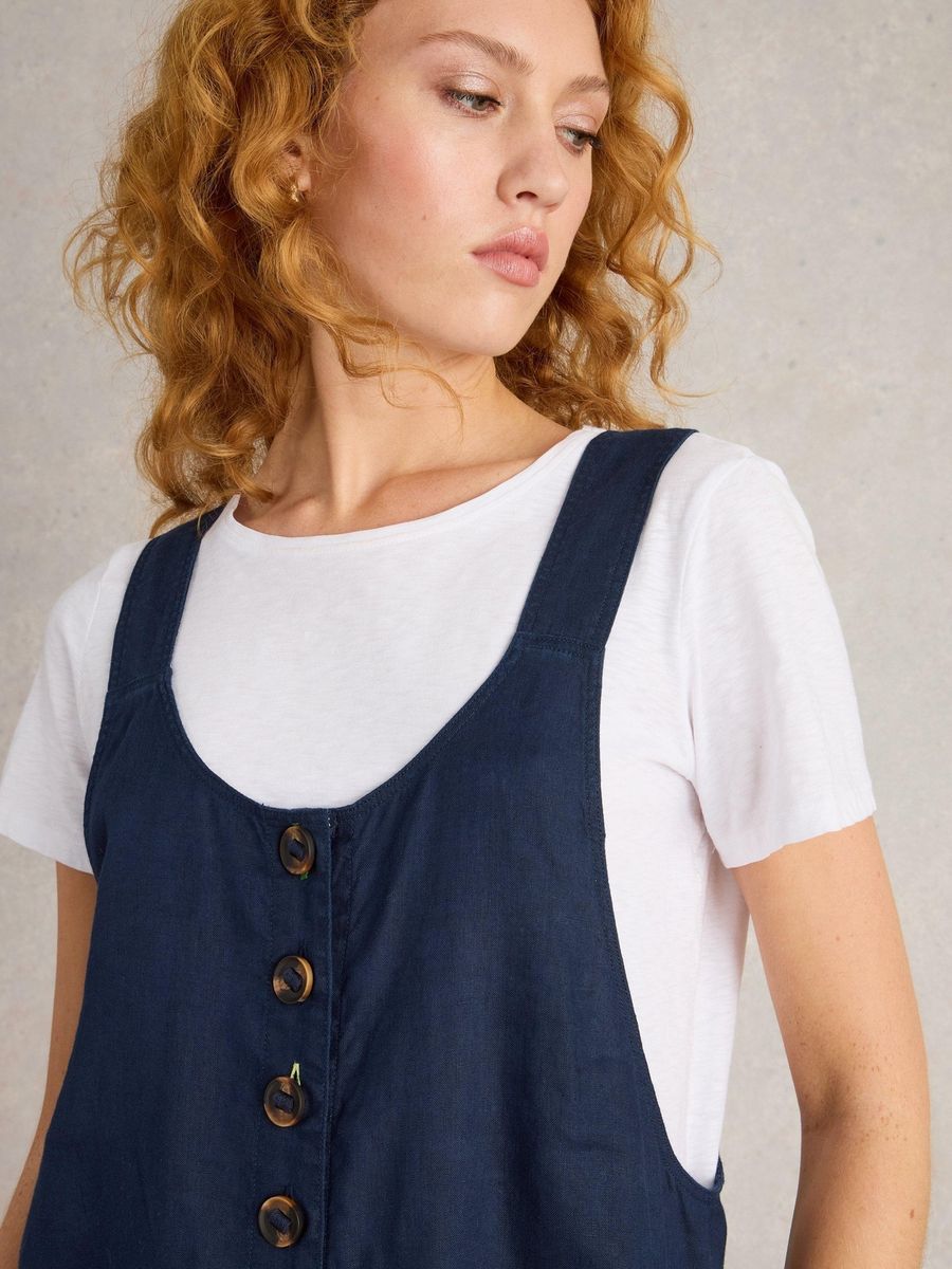 Leinen Culotte Jumpsuit mit Knöpfen