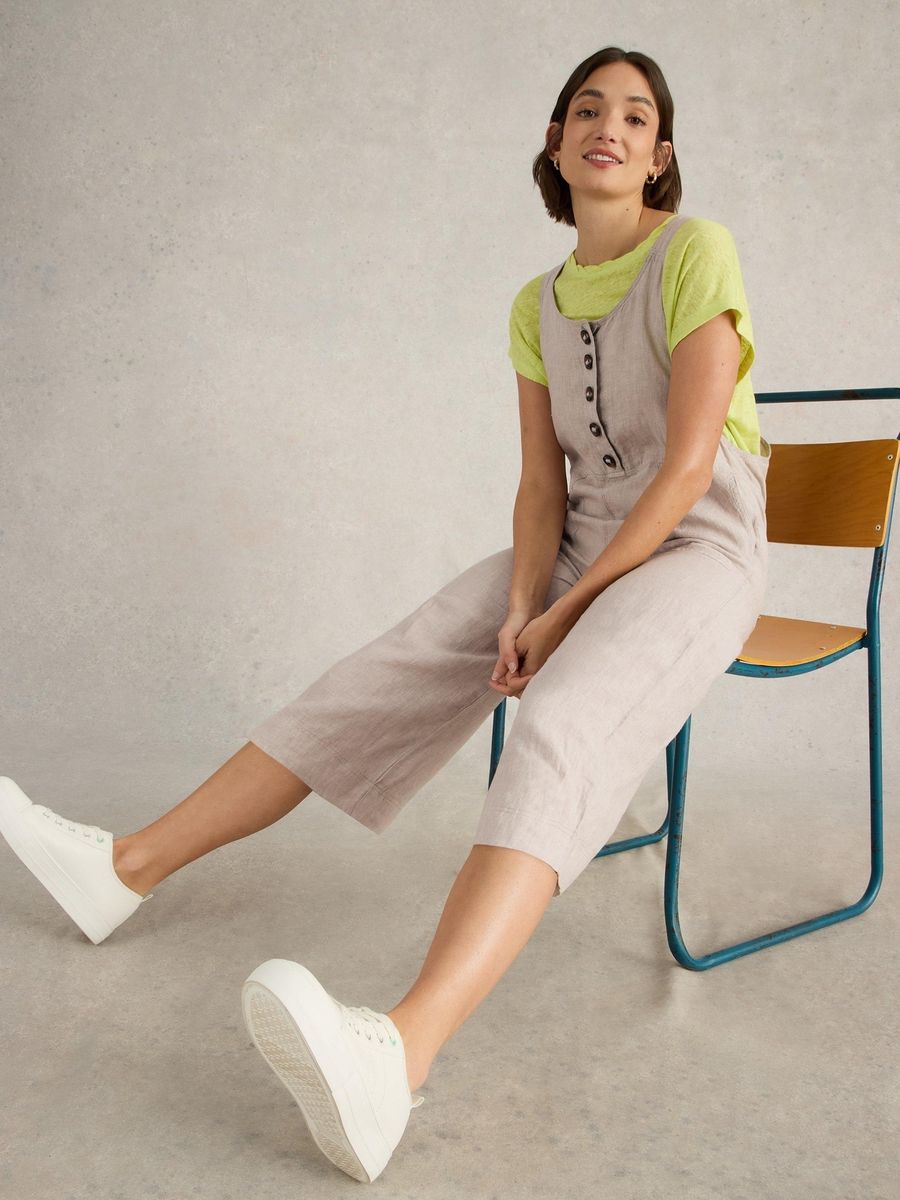 Leinen Culotte Jumpsuit mit Knöpfen