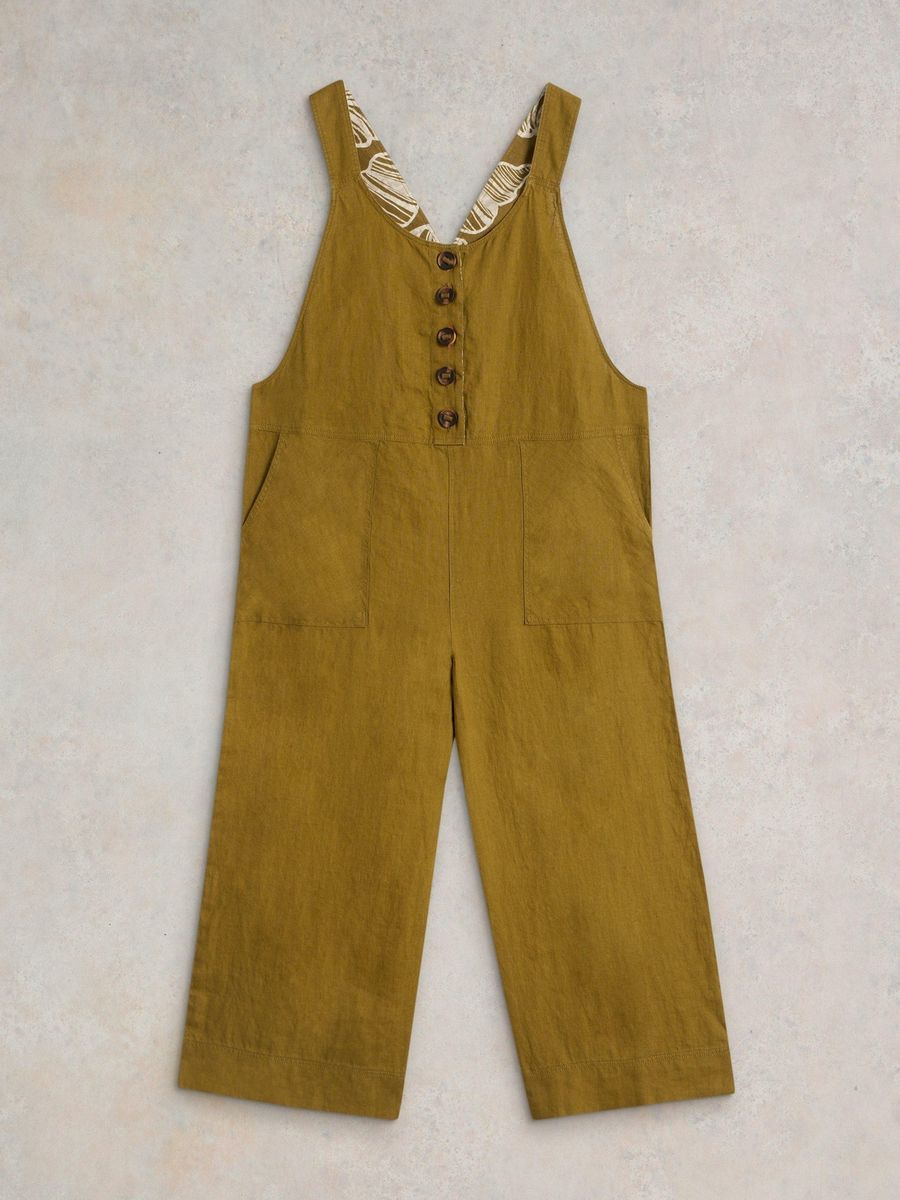 Leinen-Latzhose mit Knopfdetails