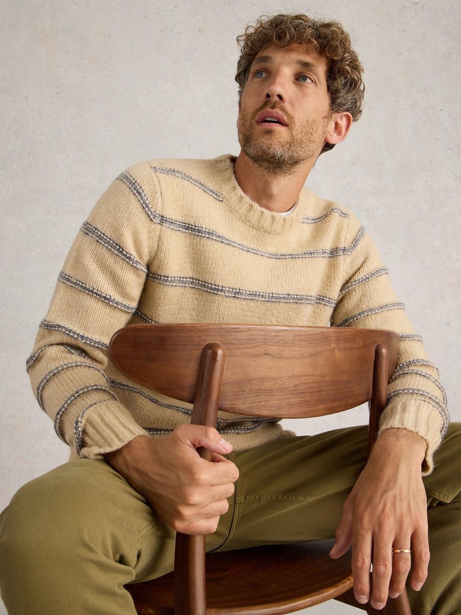 Gestreifter Strickpullover mit Rundhalsausschnitt