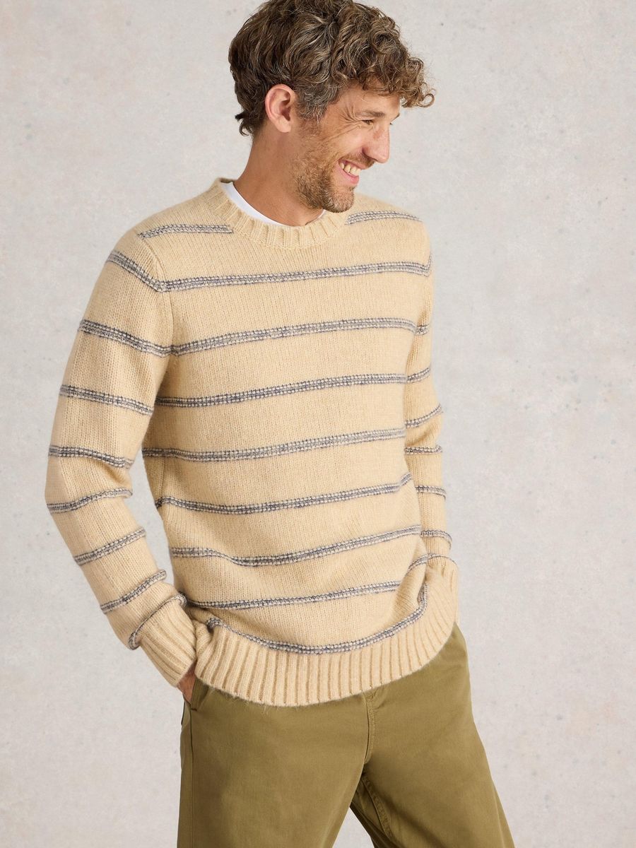 Gestreifter Strickpullover mit Rundhalsausschnitt