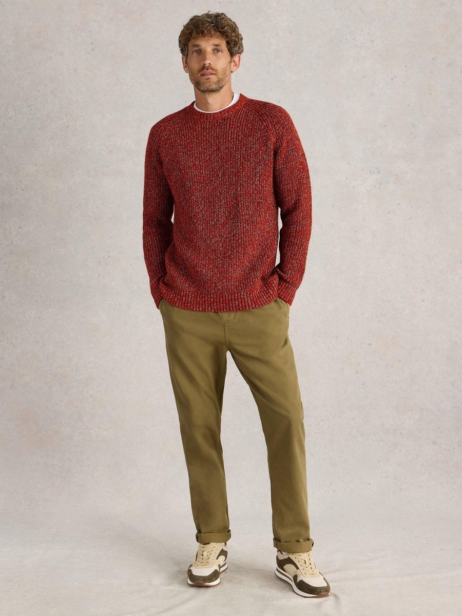 Gerippter Strick-Pullover mit Rundhalsausschnitt
