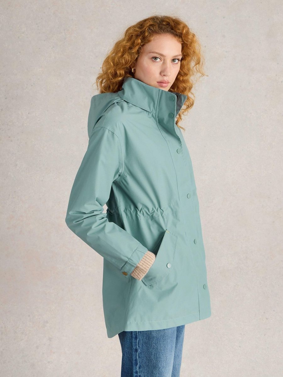 Regenjacke mit verstellbarer Taille und Kapuze