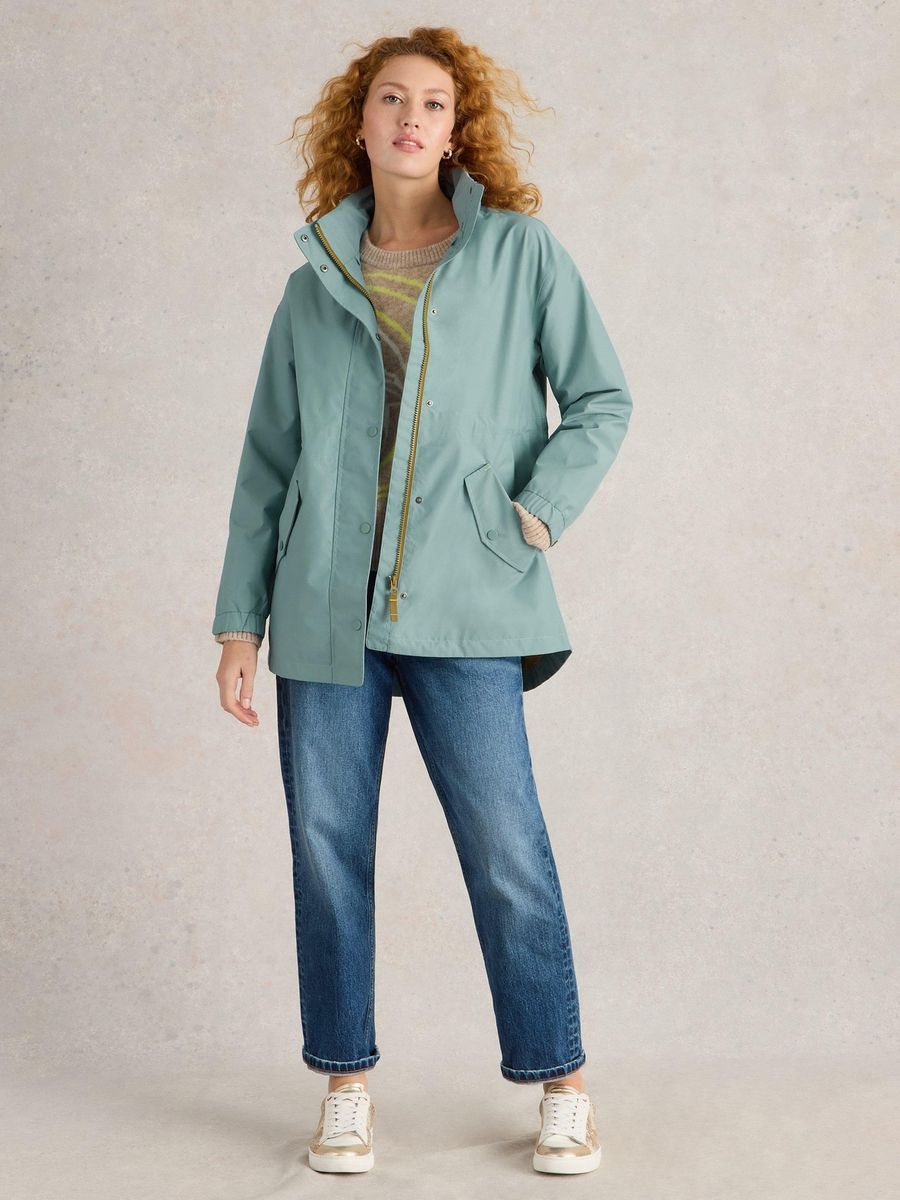 Regenjacke mit verstellbarer Taille und Kapuze