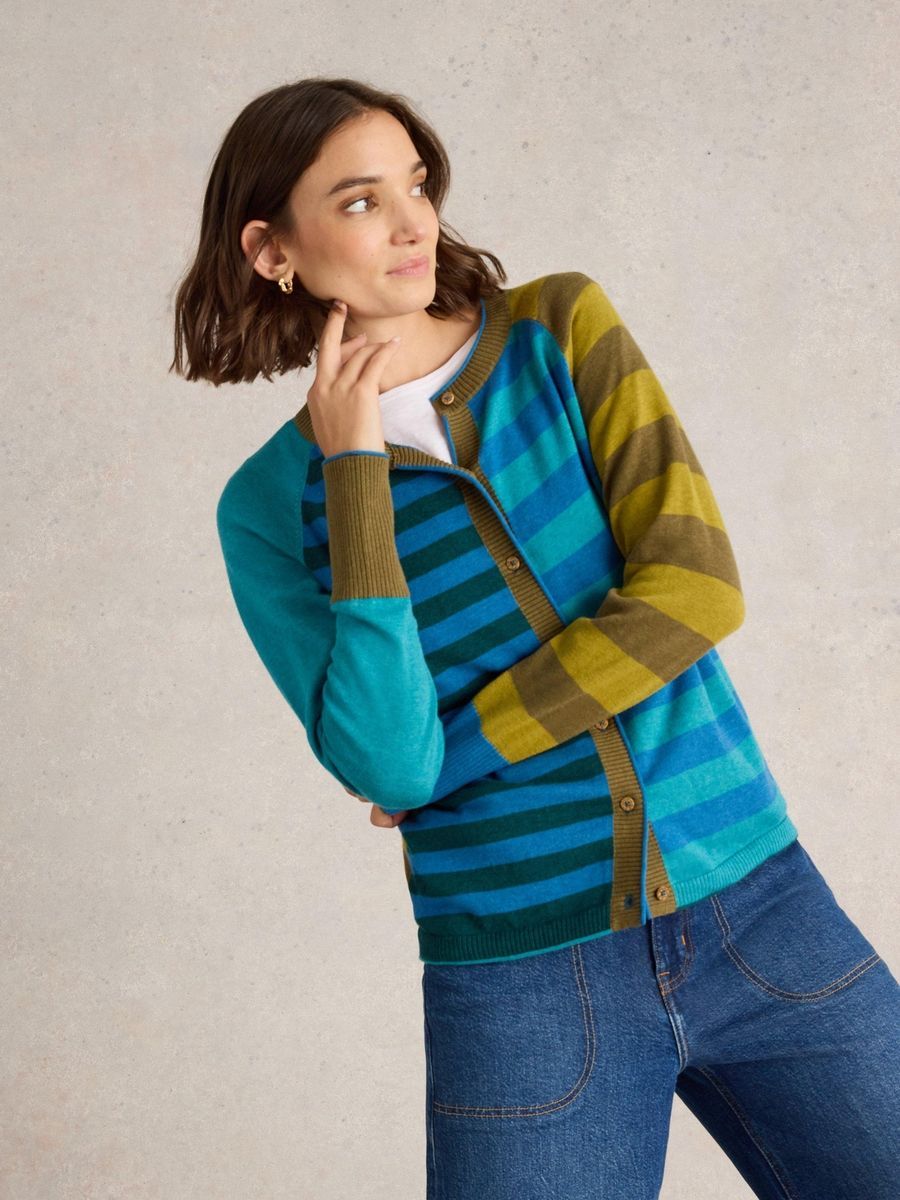 Gestreifte Strickjacke aus Bio-Baumwolle