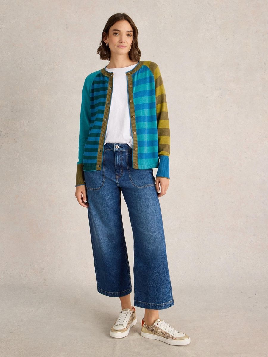Gestreifte Strickjacke aus Bio-Baumwolle