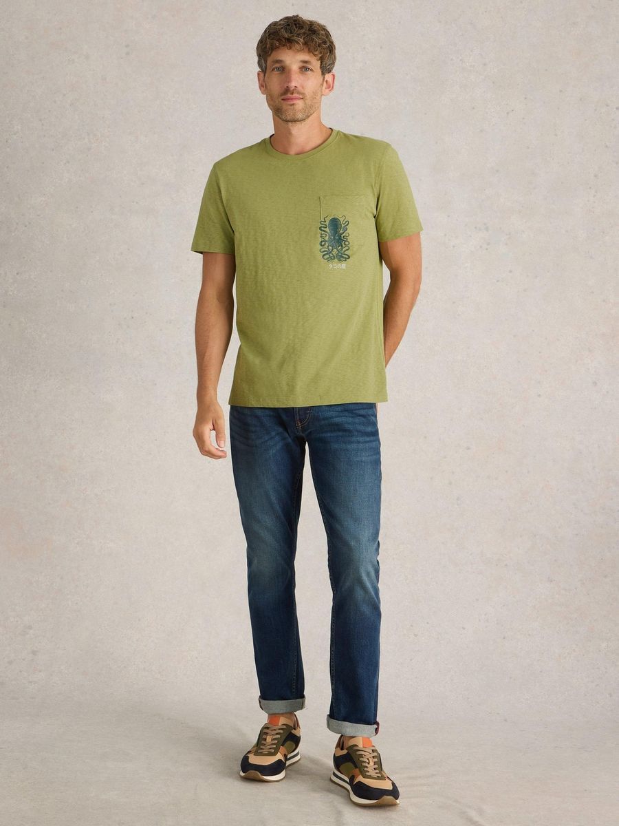 Olivgrünes T-Shirt mit Oktopus-Grafik