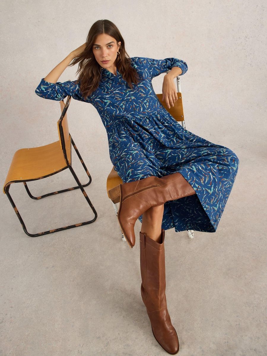 Jersey-Midi-Blusenkleid mit Print