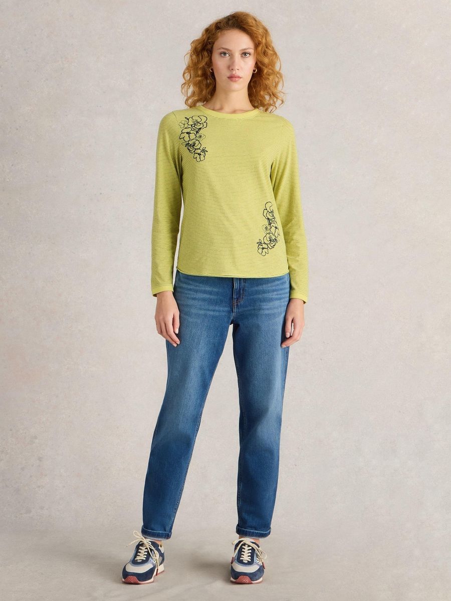 Gestreiftes Langarmshirt mit Stickerei