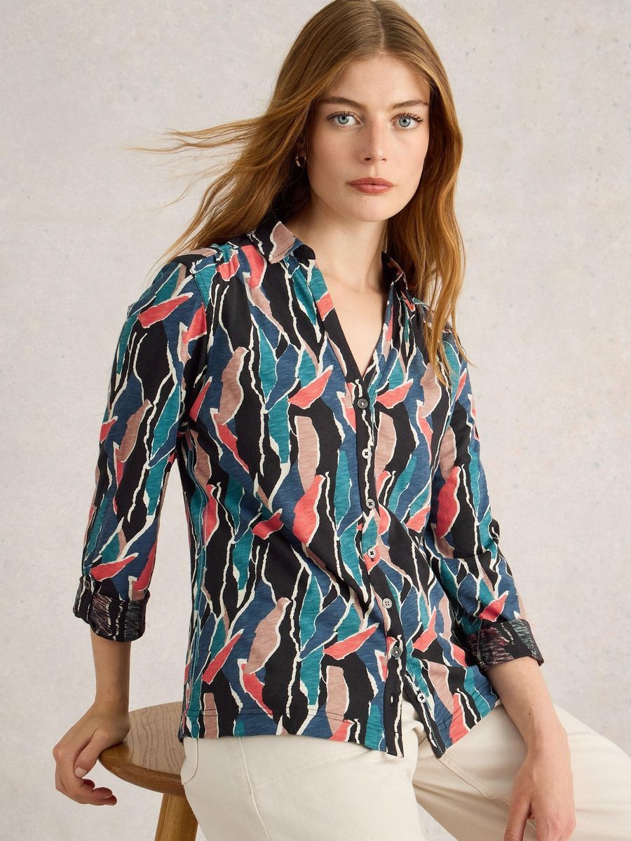 Gemusterte Jerseybluse aus Baumwolle mit Ärmeln