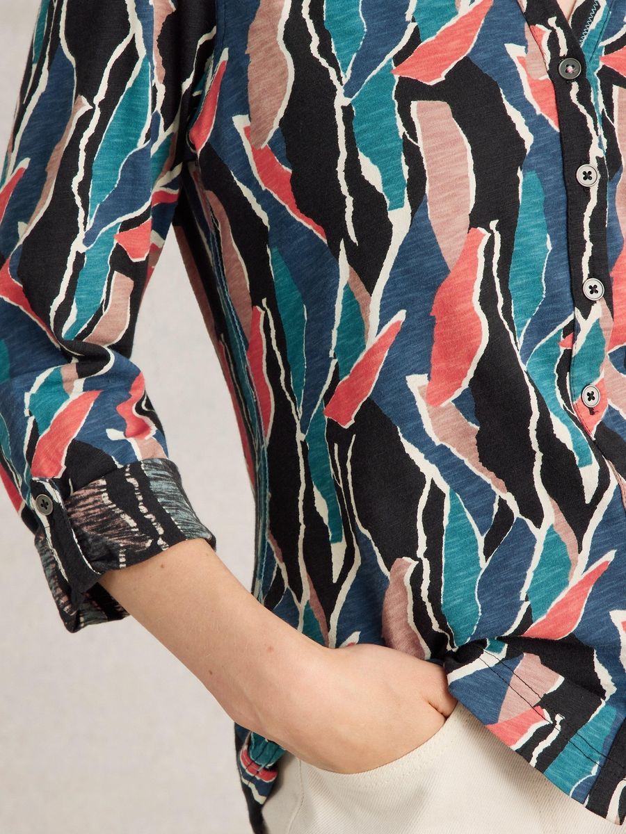 Gemusterte Jerseybluse aus Baumwolle mit Ärmeln