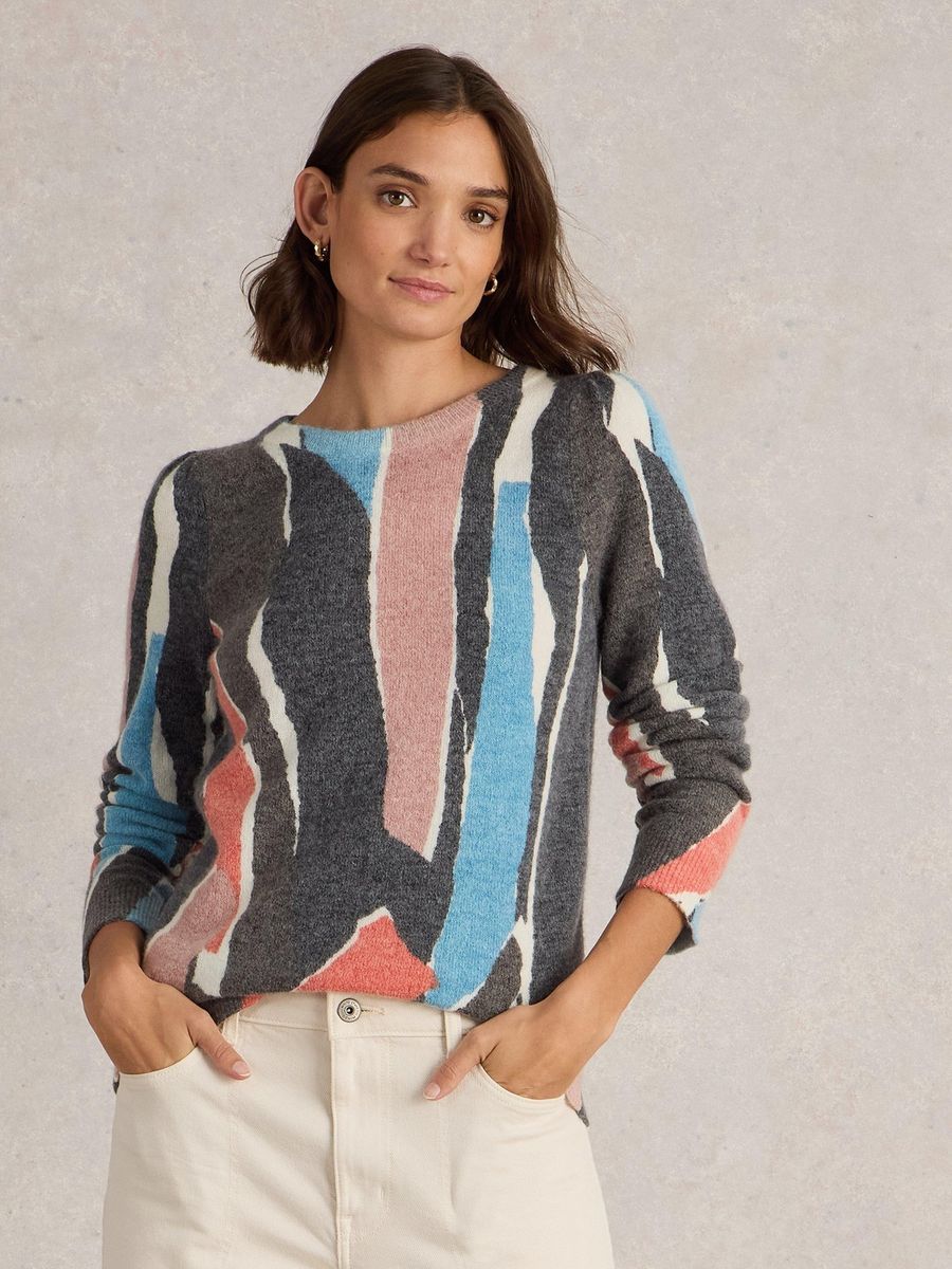 Pullover mit abstraktem Muster und Wollmischung
