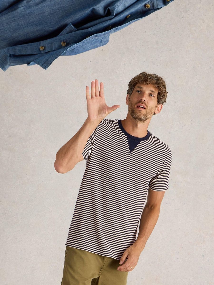 Gestreiftes Rippen-T-Shirt aus Bio-Baumwolle