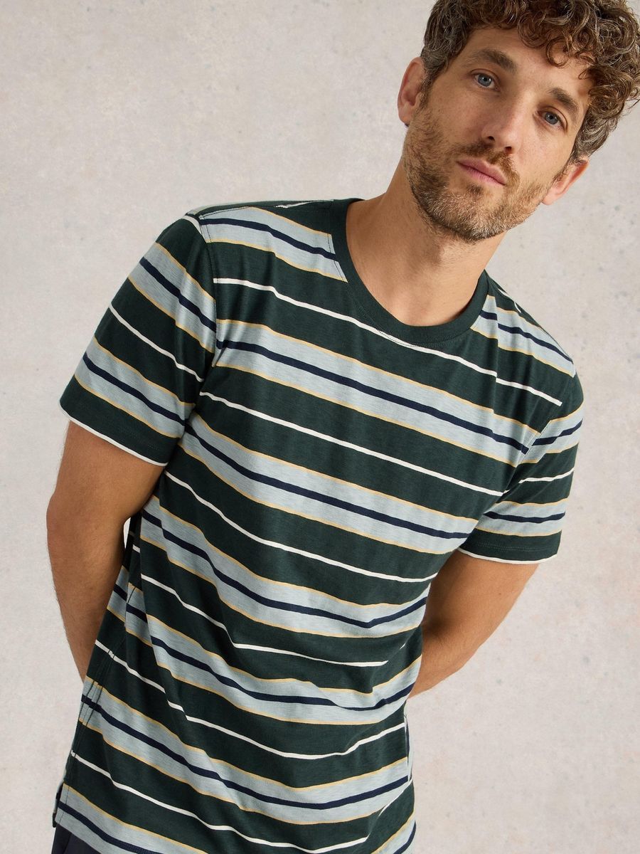 Gestreiftes Baumwoll-T-Shirt mit Rundhalsausschnitt