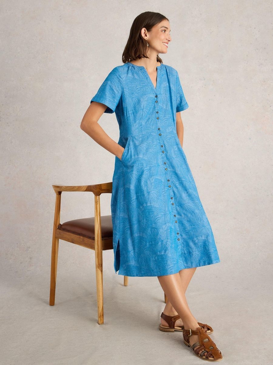 Baumwoll-Jacquard Midi-Hemdkleid