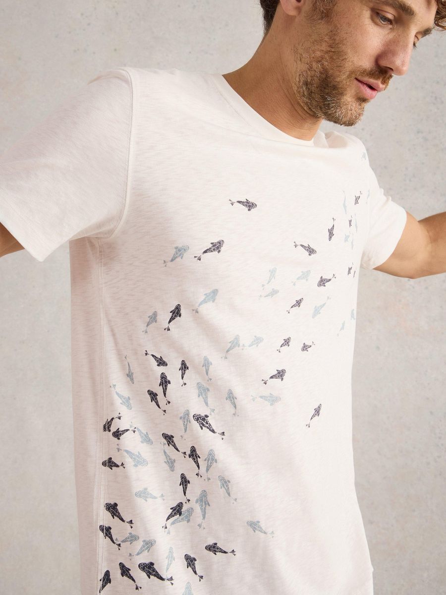 T-Shirt mit Fischmuster und Rundhalsausschnitt