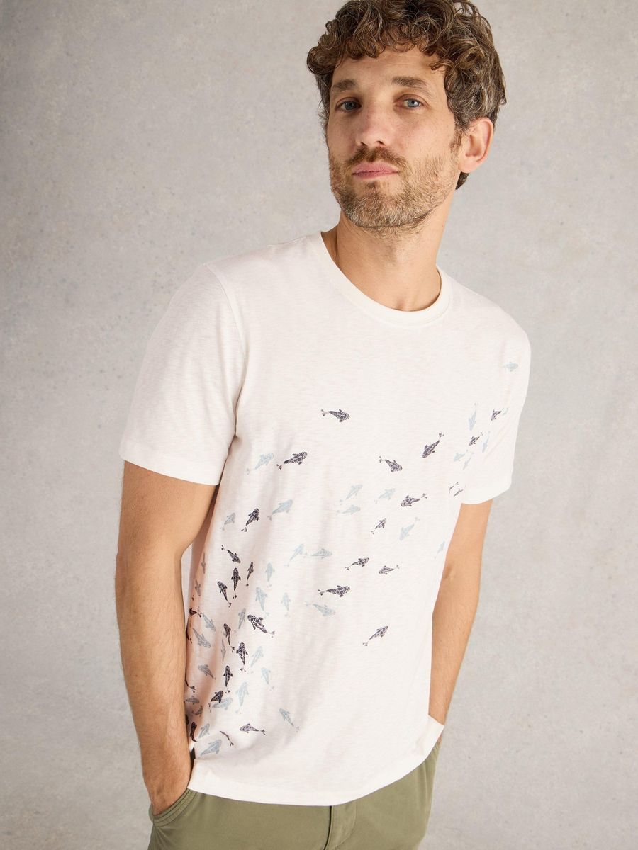 T-Shirt mit Fischmuster und Rundhalsausschnitt
